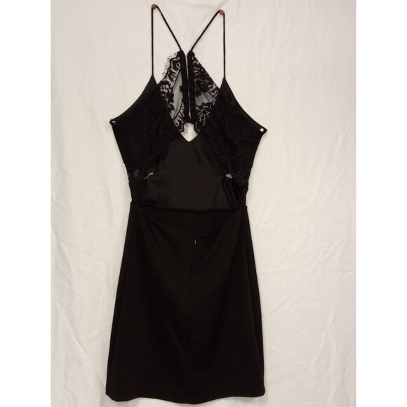 Women's Black Lace Open Back Cocktail Mini Dress Size Medium - Picture 2 of 5